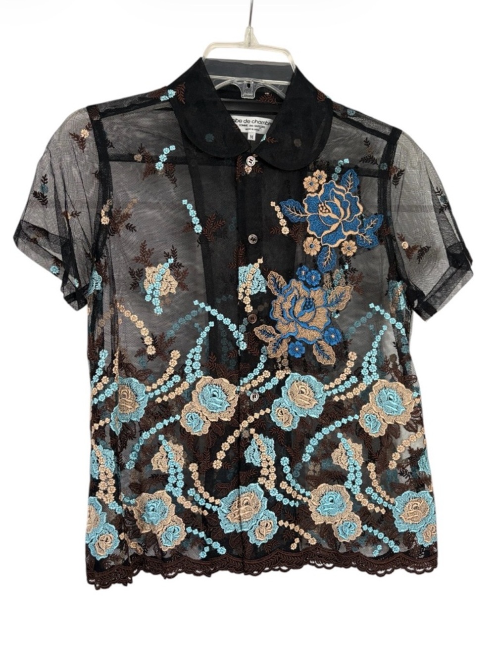robe de chambre COMME des GARÇONS Sheer Black Blouse w Floral Embroidery Medium